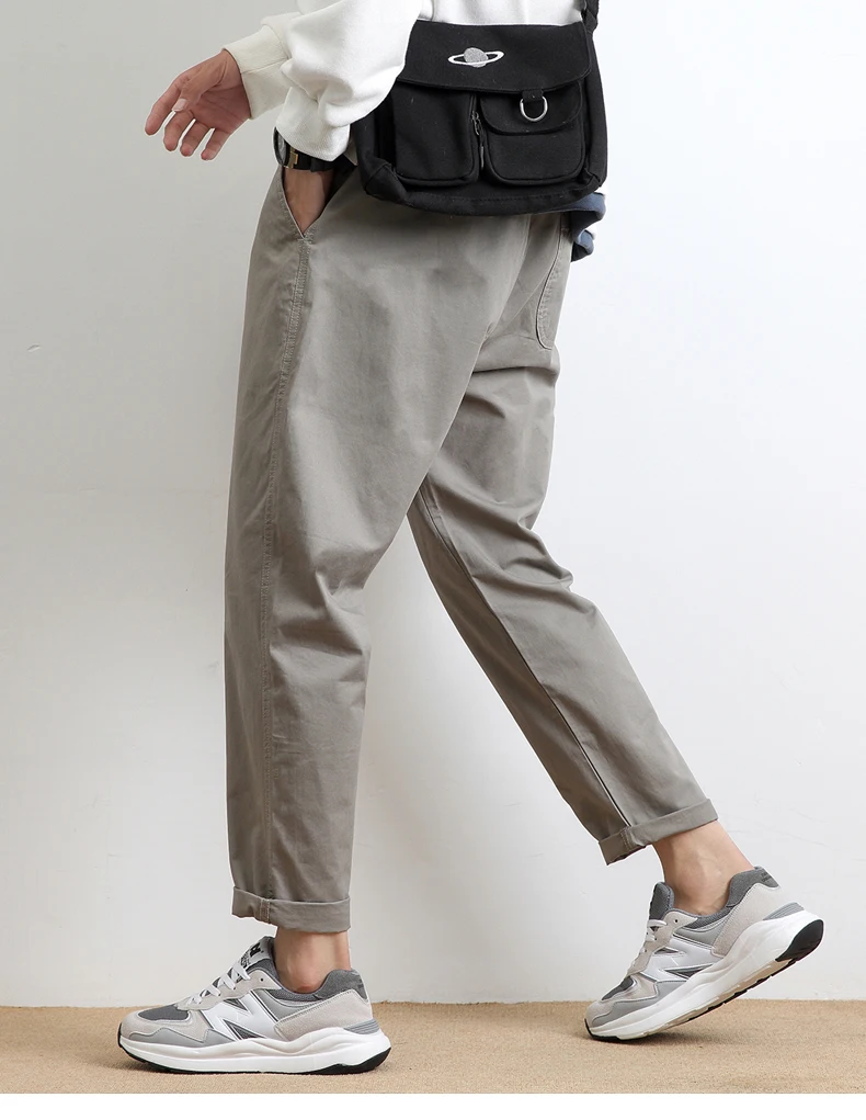 High Quality Summer Thin Men's Casual Pants 95%Cotton Breathable Solid Color Outdoor Elastic Waist Chino Trousers Male Amekaji