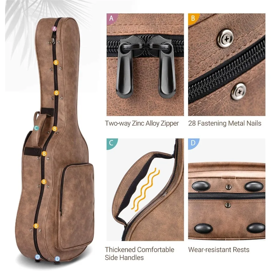 حافظة جيتار صوتي مقاومة للماء بطانة سميكة 0.8 بوصة تصميم PU مقاوم للماء سهل التنظيف مع 3 جيوب وصندوق تخزين