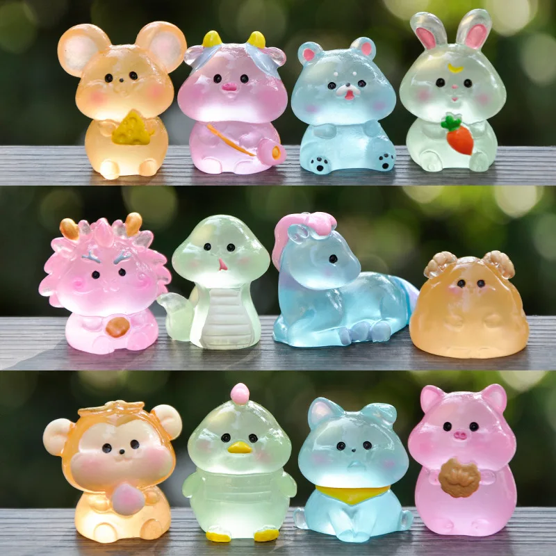 Trendy Night Glow random Cute Grain Twelve Zodiac Resin Dolls Desktop Car Decorations Small Ornaments Blind Bag Gifts