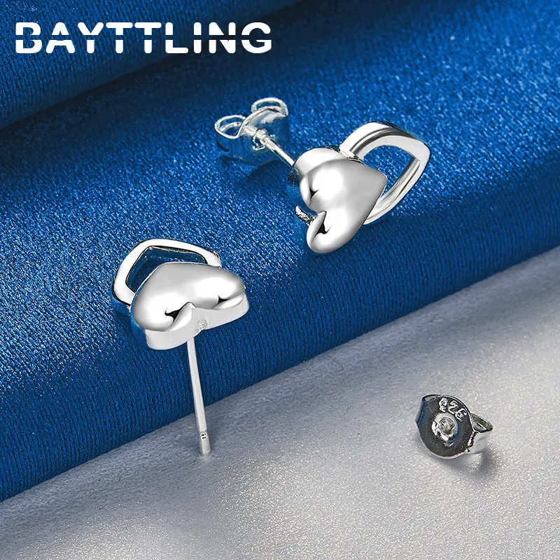 Luxury 925 Sterling Silver Double Heart Stud Earrings For Women Charm Fashion Engagement Party Favors Jewelry Accessories