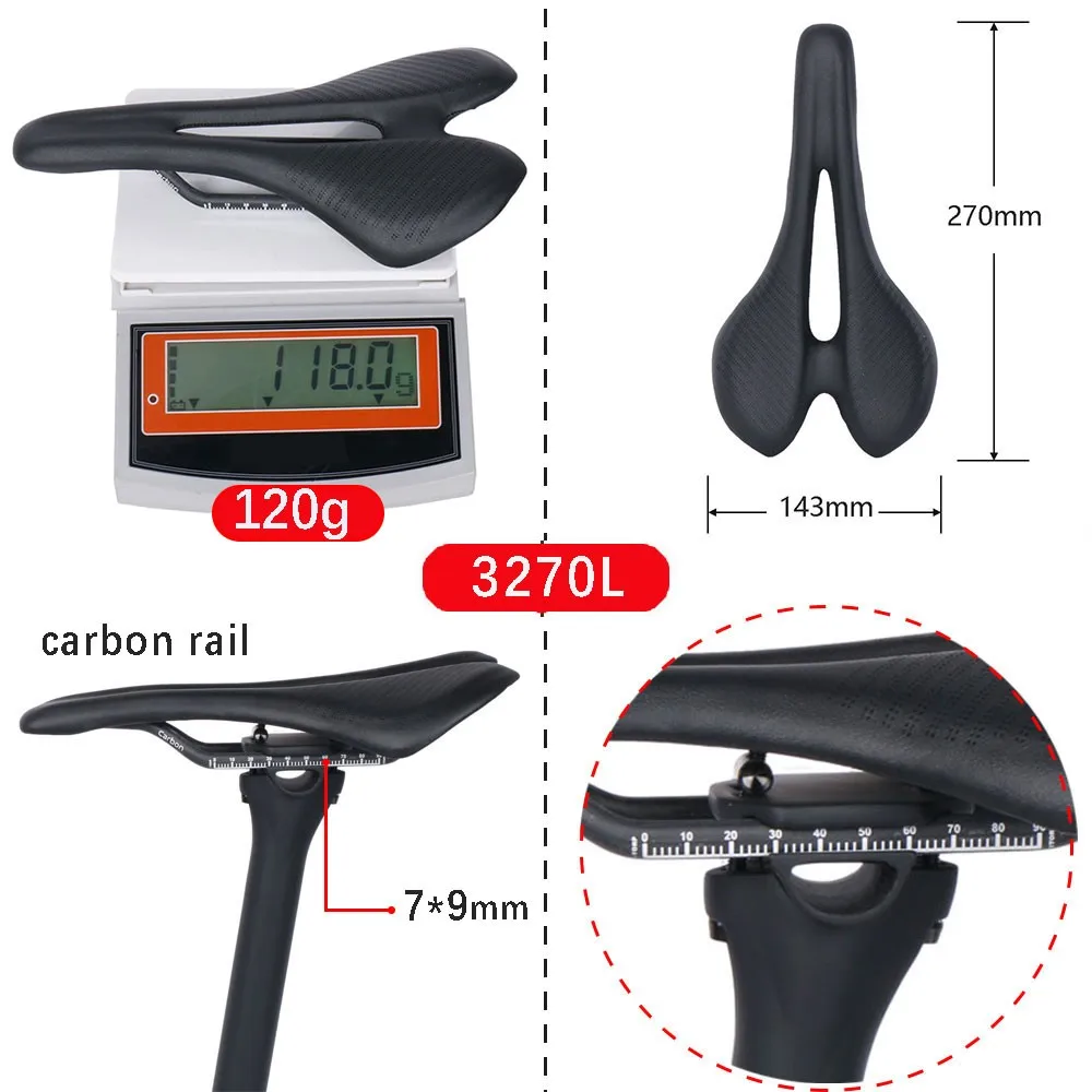 Elitaone Carbon-Fahrradsattel, 270 x 143 mm, leichter Rennrad- und MTB-Fahrradsitz, 115 g, für angenehmes Fahrerlebnis – Detail 5