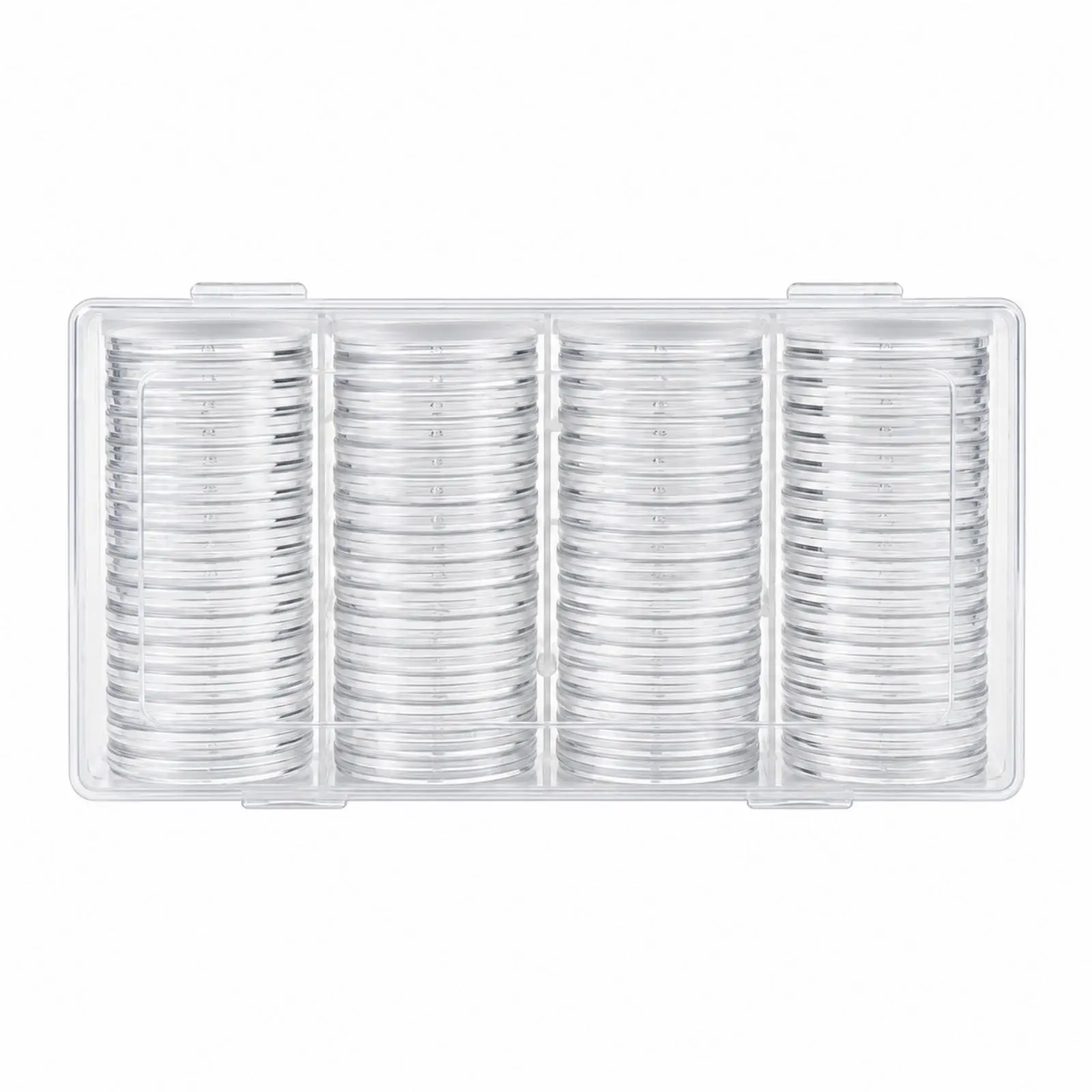Plastic Coin Storage Container 60 Clear Protector Capsules PP Hinged Case for Neat Sort and Showcase