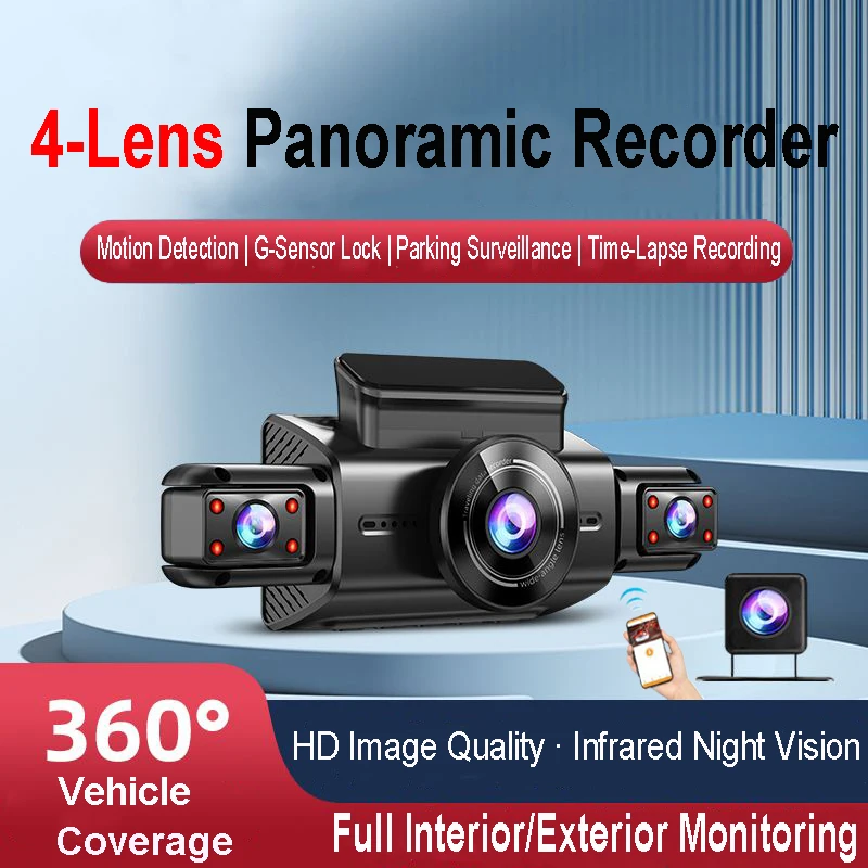 4K 4CH Hidden Car DVR with APP 24H Parking Mode G Sensor Motion Detect Loop Record Time Lapse Stealth Recording Night Vision WDR