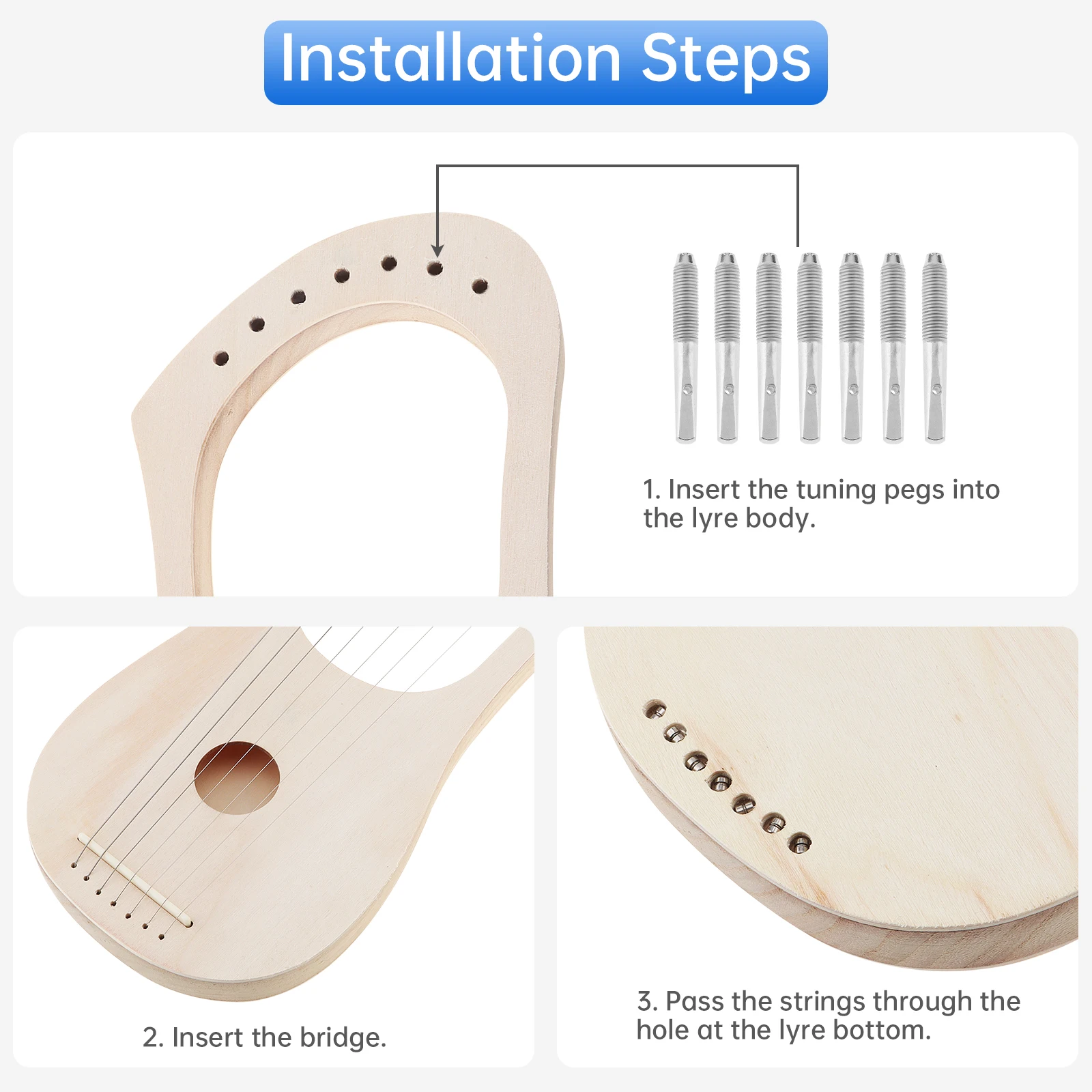 7 Strings	Lyre Solid Basswood Lyre Harp DIY Kit for Amateur Beginner Fun Toy Art, String Instrument Handwork Painting Assembly