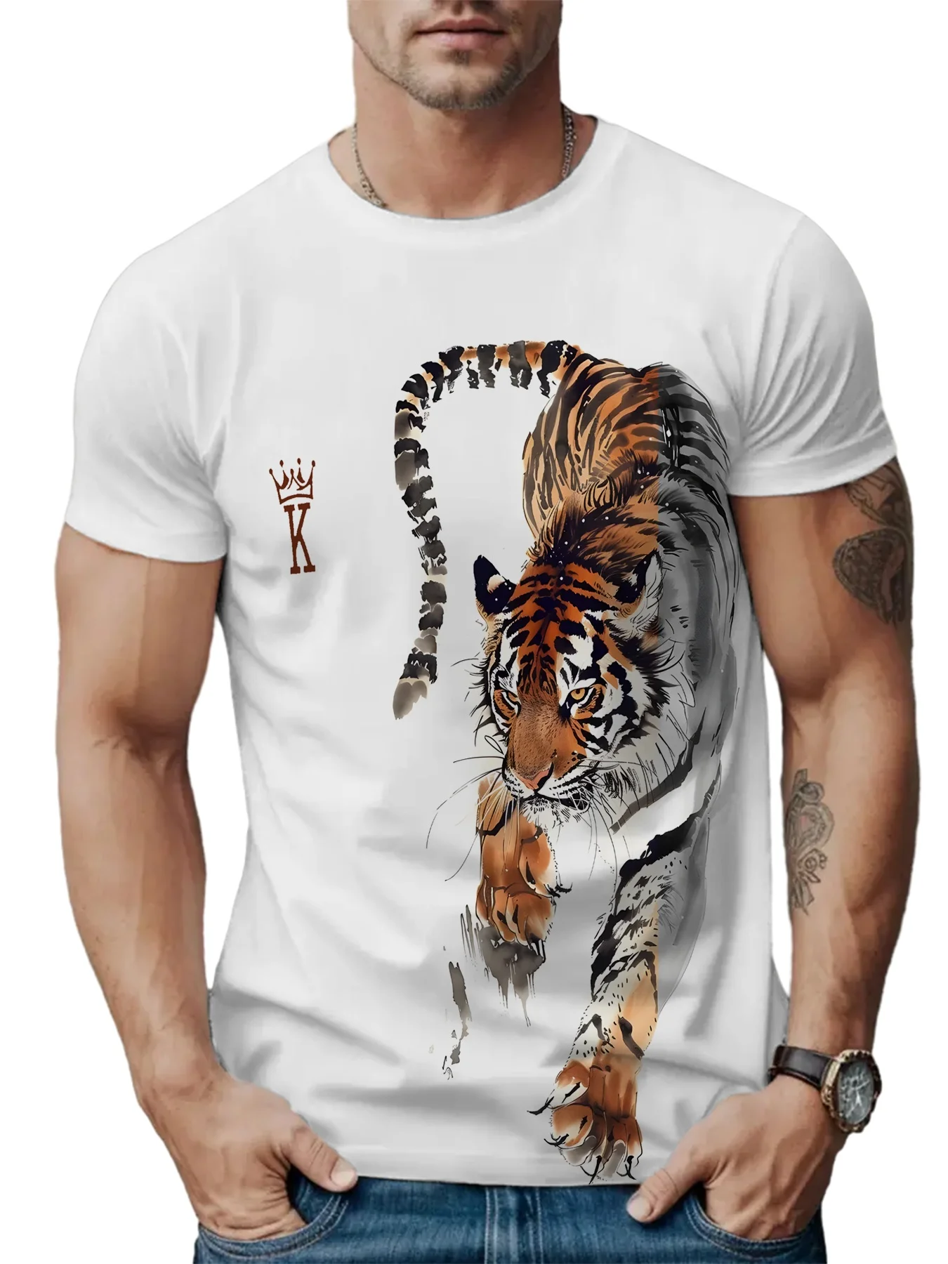 

Tiger Print T-Shirt 3D Animal Men's Shirts Summer Short Sleeved Male Pullover Oversized T-shirts Casual Tops Tees Men Clothing