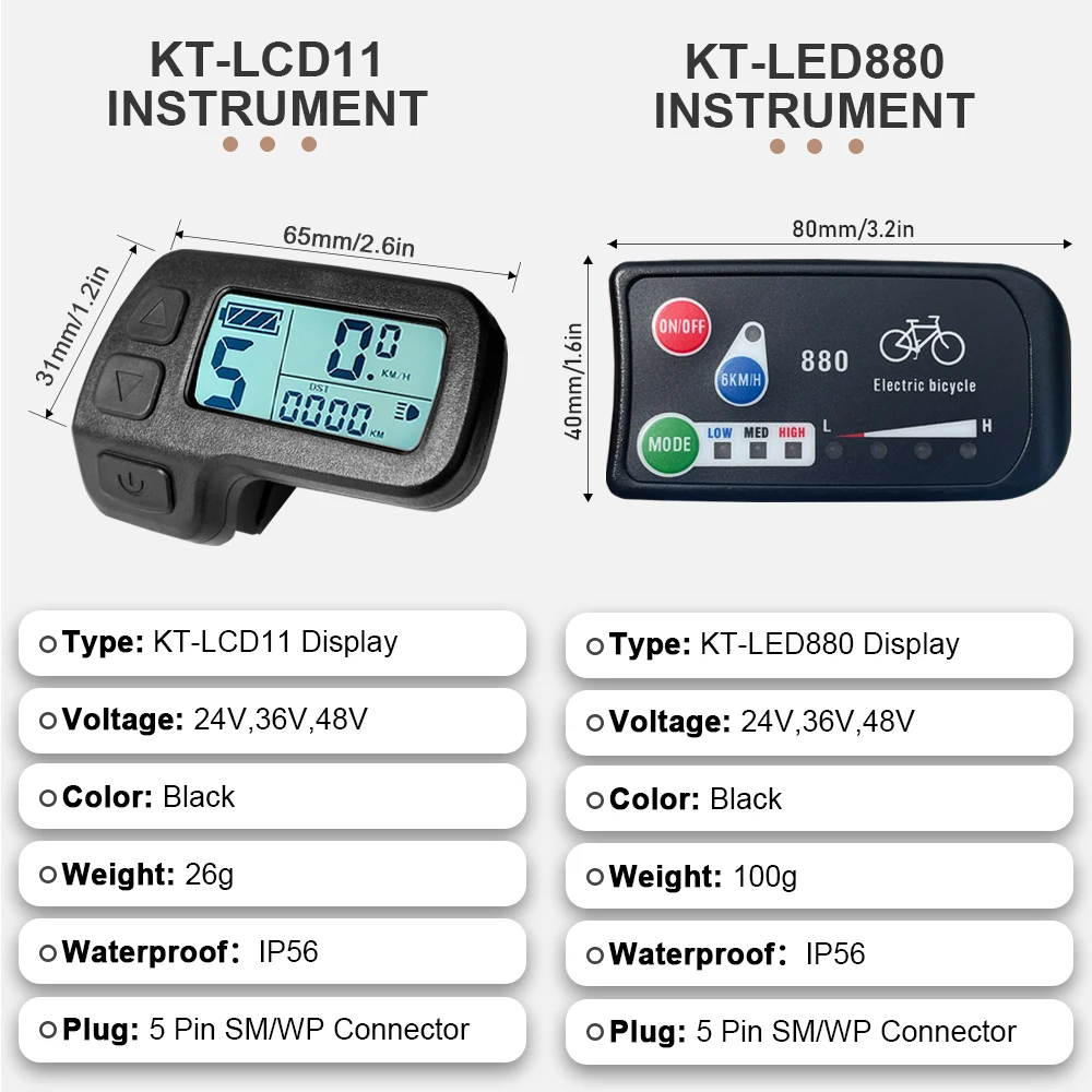 Bicicletta elettrica KT LCD Display a LED impermeabile SM Plug 24V 36V 48V Lcd3 lcd8h led 880 LCD7 ebike Display per Kit bici elettrica