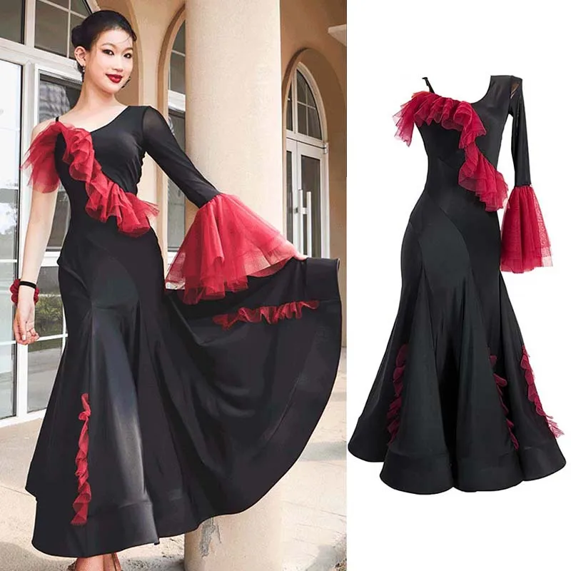 

Black Ballroom Dance Competition Dress Women Elegant Standard Dresses Modern Waltz Tango Stage Costume Felame Dance Wear VDL1103