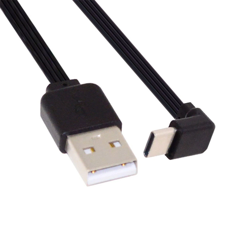 13cm USB 2.0 Type-A Male to USB-C Type-C Up Down Angled 90 Degree Data Flat Slim FPC Cable for FPV & Disk & Phone