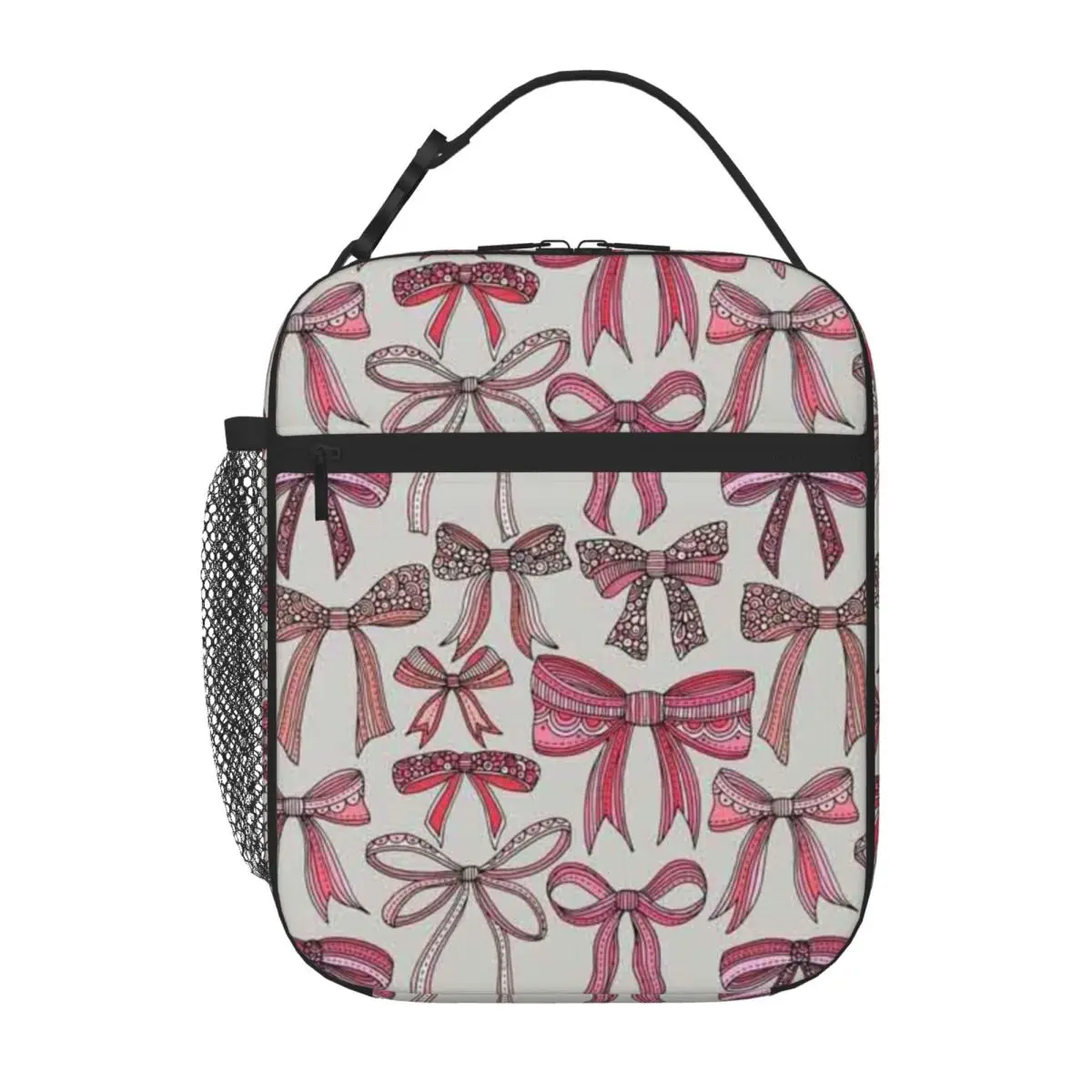 Bestselling Pretty In Pink Hand-Drawn Bow Pattern Casual Shoulder Lunch Bag Urban Commute Small Lunch Bag