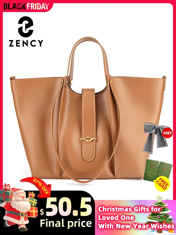 Zency Luxury Brand Soft Geniune Leather Female Handbag High Quality Vintage Tote Bag for Shopping Travel Big Purses