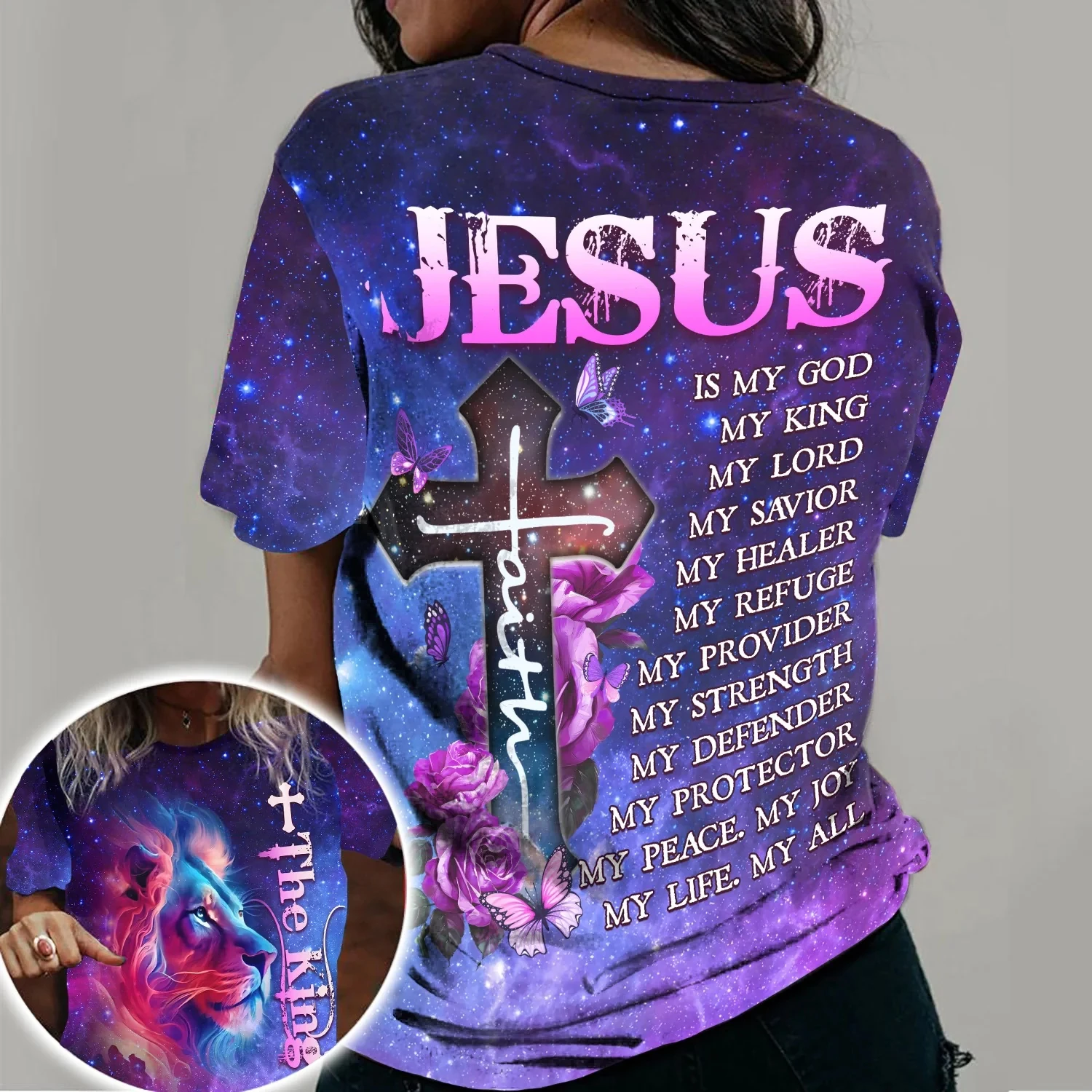 Summer Christian Faith Jesus T-Shirts 3D Print Women's Round Neck Short Sleeve T Shirt Tees Harajuku Y2K Tops Female Clothing