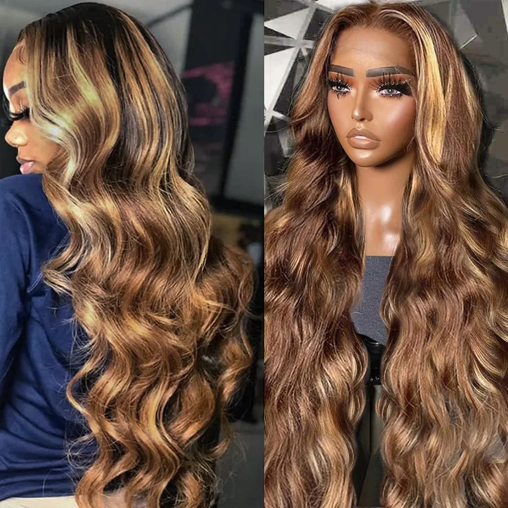 36 Inch Highlight Body Wave Lace Front Wig Human Hair Honey Blonde 13x6 HD Lace Front Wigs For Women Glueless Wigs Pre Plucked