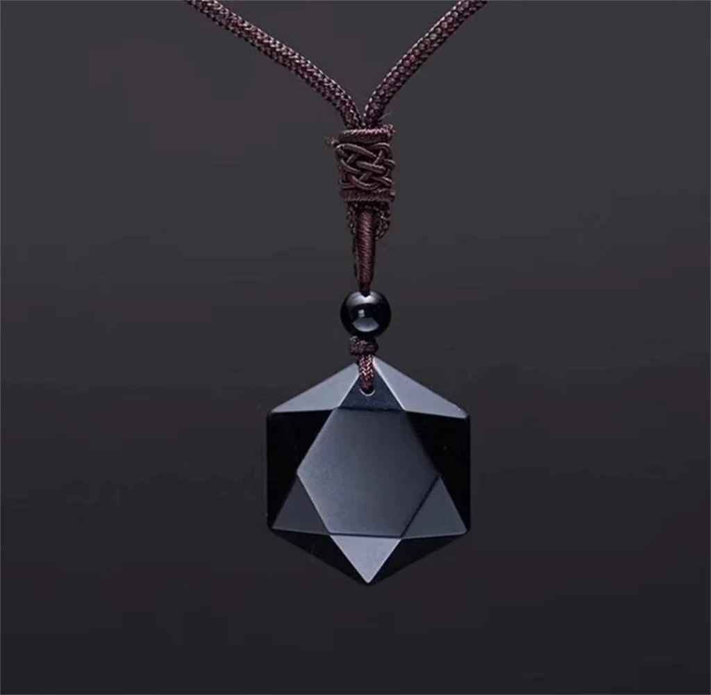 Nueva moda collar con colgante de obsidiana negra colgante de estrella de obsidiana joyería de cristal de amor de la suerte con cuerda gratis Envío Directo