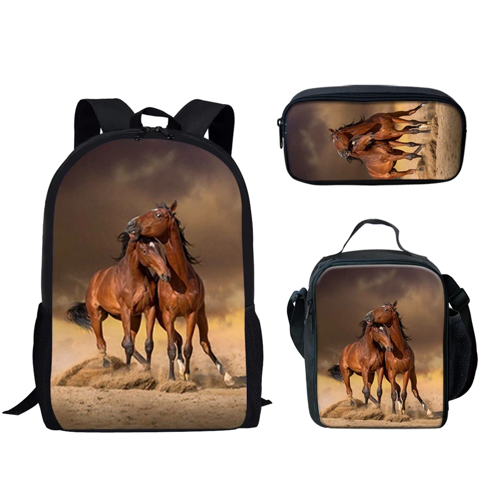 Belidome 3Pcs School Bags for Teen Boys Girls Horse Design Casual Women Backpack Bookbag for College Student Mochila Infantil