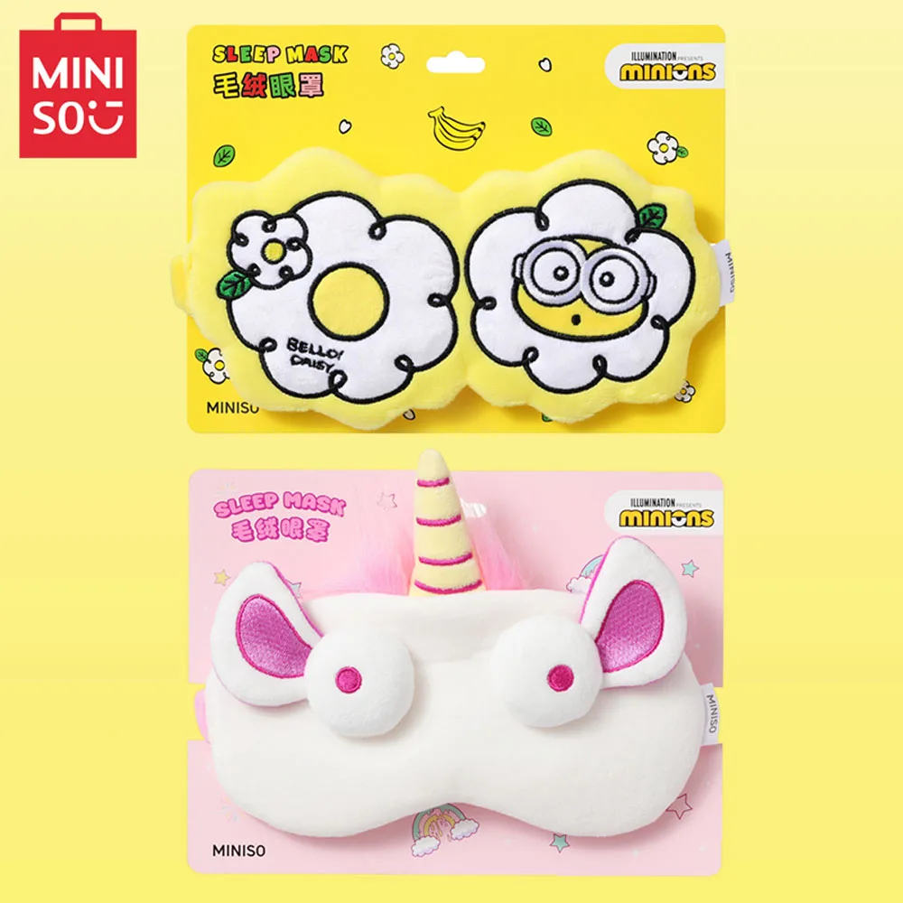 MINISO Minions Series Plush Eye Mask Anime Figures Cartoon Blackout Sleep Mask Kawaii Cute Travel Portable Eyeshade Girl Gift