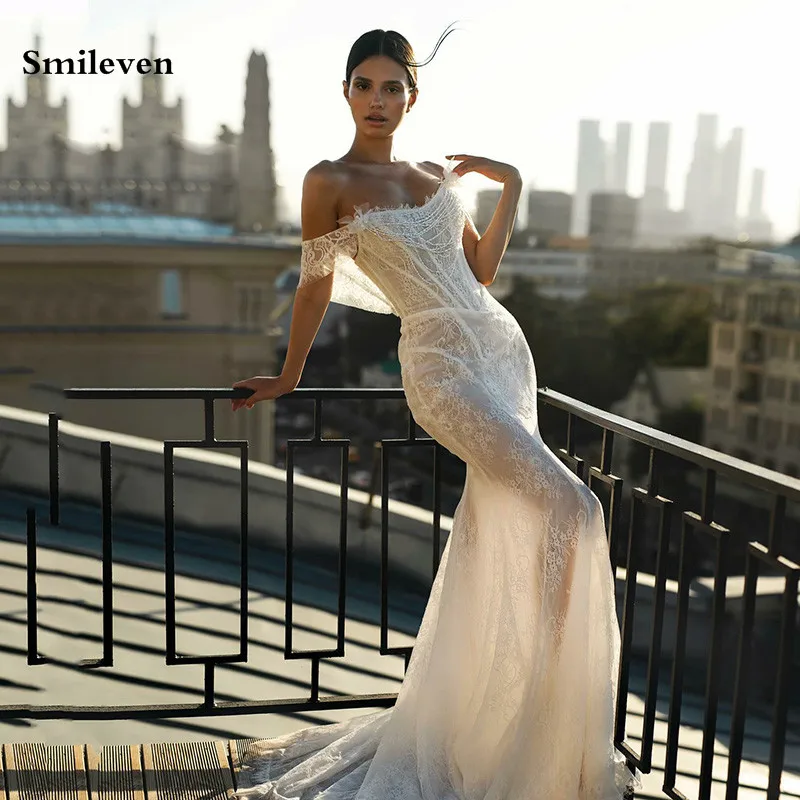 

Smileven Trend Mermaid Wedding Dress Full Lace Pearls Bride Dresses Vestido de novia Wedding Gowns Customized