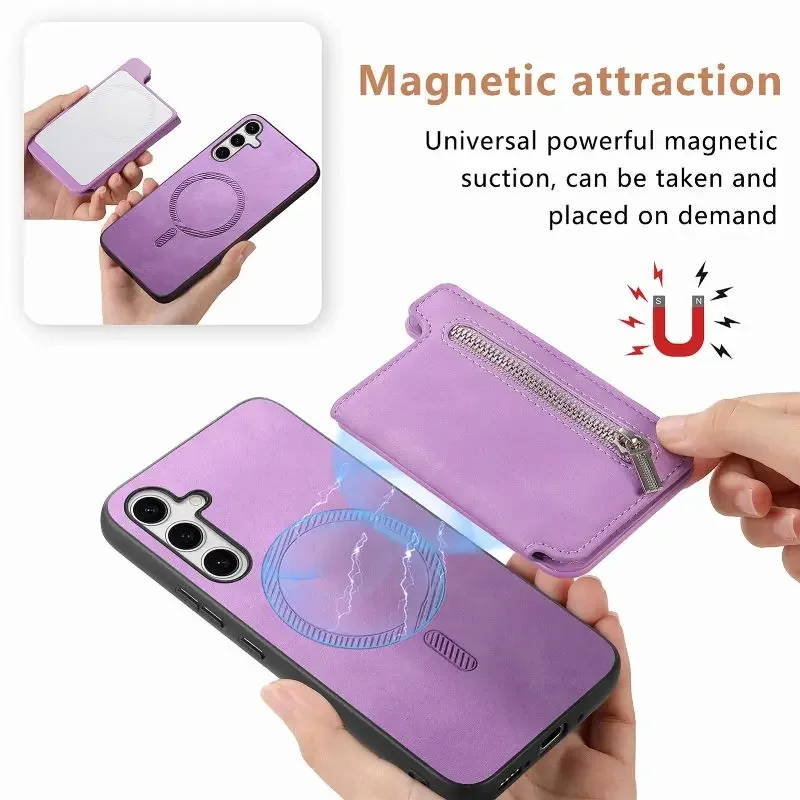For Samsung Galaxy S25/S24 Ultra/ S23/A06/A05/A14/A16/A24/A25/A35/A55/M15/M34/F54 With Detachable Magnetic Wallet Card Cover