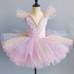 Children Lace Ballet Professional Dance Dress Girls Sequined Princess Dress Kids Ballerina Platter Pancake Tutu Party Dresses