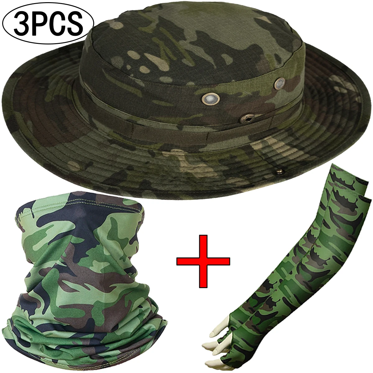 3PCS Balaclava Ski Mask Camouflage Boonie Hat Sleeves Suit for Women Men Foldable Caps Hunting Fishing Skiing Cycling Hats Set