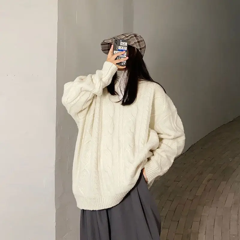 

Свитер с v-образным вырезом для женщин, свободный ленивый новый осенне-зимний студенческий утолщенный свитер в корейском стиле, тренд пуловера