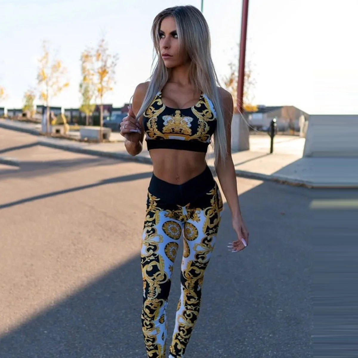 Gymdolphins 2024 Summer New Printed Pants Set for Women Skinny Sports Suit Tank Top and High Waist Legging Fitness Yoga Suit