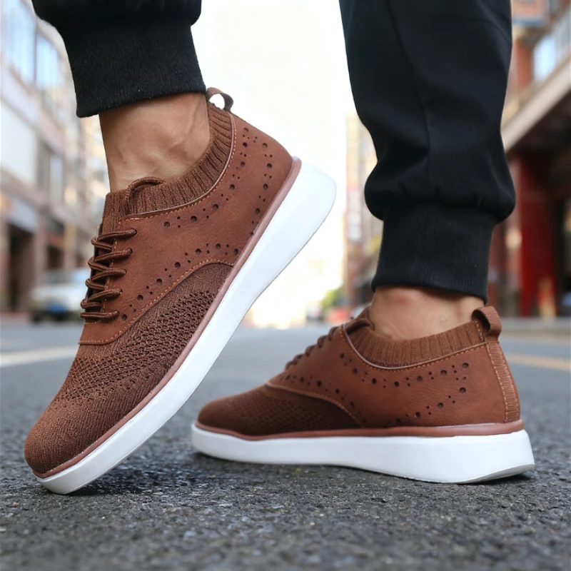 2025 New Men's Casual Shoes Breathable Knit Upper Perforated Detail Light Non-Slip Walking Sneakers Versatile Footwear for Male
