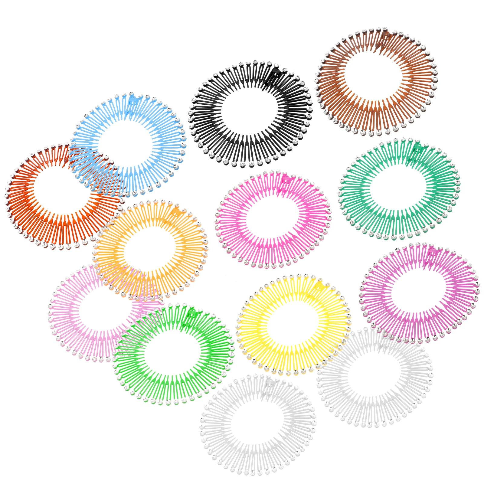 

13pcs Colored Diamond Comb Stretch Flexible Circle Combs Headband Plastic Pins Hair Accessories Practical Durable Great Gift