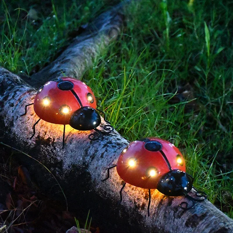 Solar Ladybug Light Outdoor Waterproof LED Garden Decor Wall Hanging Lawn Pathway Landscape Lighting for Yard Patio Statue