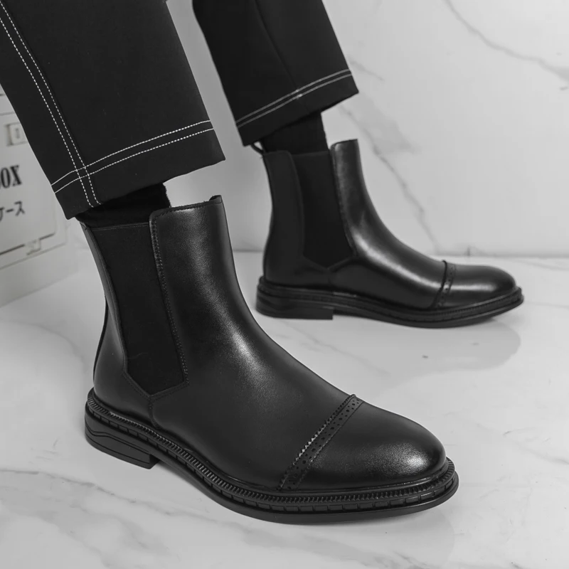 Winter Business Men Chelsea Leather Boots Black Men Casual and Comfortable Office Brand Boots Training Boots Sizes 38-46
