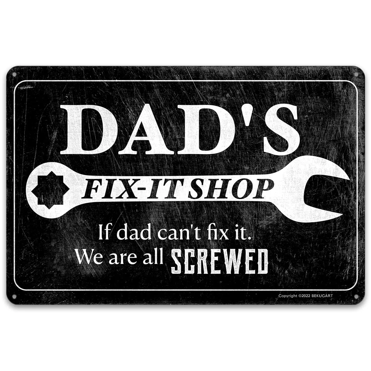 BEKUGART Dad's Fix It Shop Vintage Wall Decor Tin Sign - Great Gift for Handyman DadsGrandfathers - 12 x 8 Inches