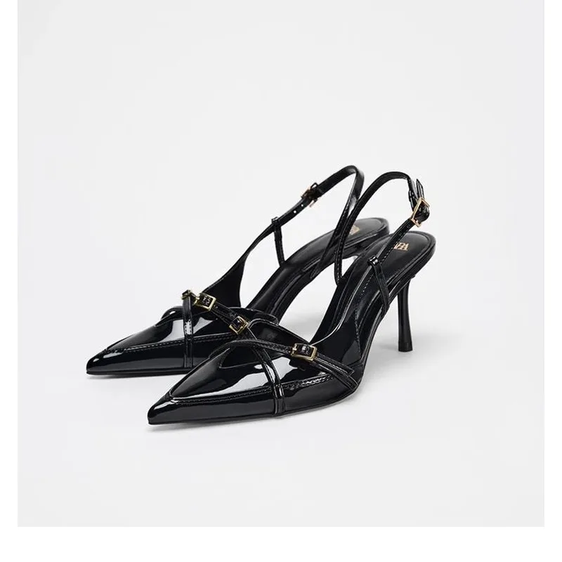 Sling Women Shoes Street Style Sexy Buckle Strap Women Sandals Pumps Elegant Pointed Toe High Heels Banquet Party Slingback Shoe - view 6