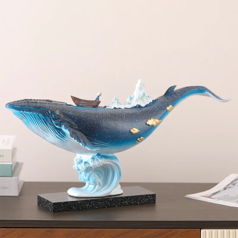 

Modern Originality Blue Whale Figurines Nordic Luxury Aesthetic Room Decoration Living Room Vestibule Home Decor Statua FYFM