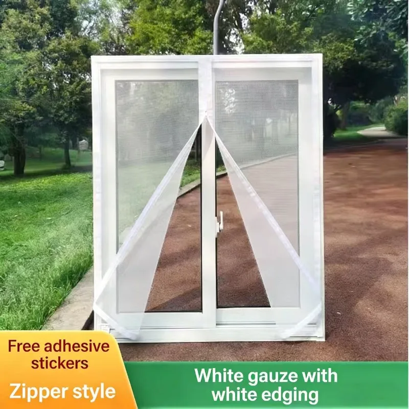 Moustiquaire blanche à fermeture éclair pour fenêtre, moustiquaire autocollante pour fenêtres, taille personnalisée pour moustiquaire de portes et fenêtres