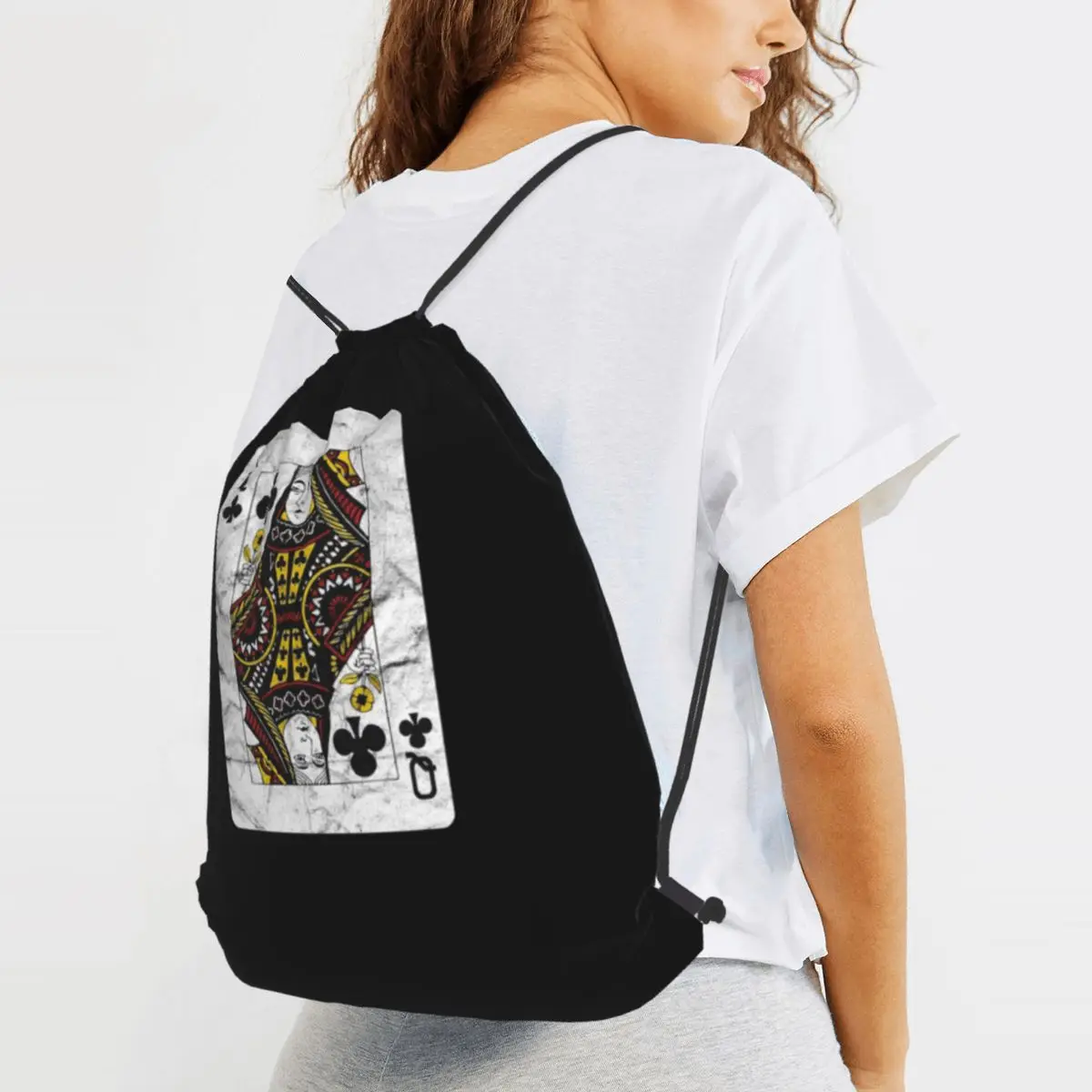 Playing Cards Queen Clubs (distressed Design) Backpacks Portable Drawstring Bags Sundries Bag Book Bags for Man Woman School