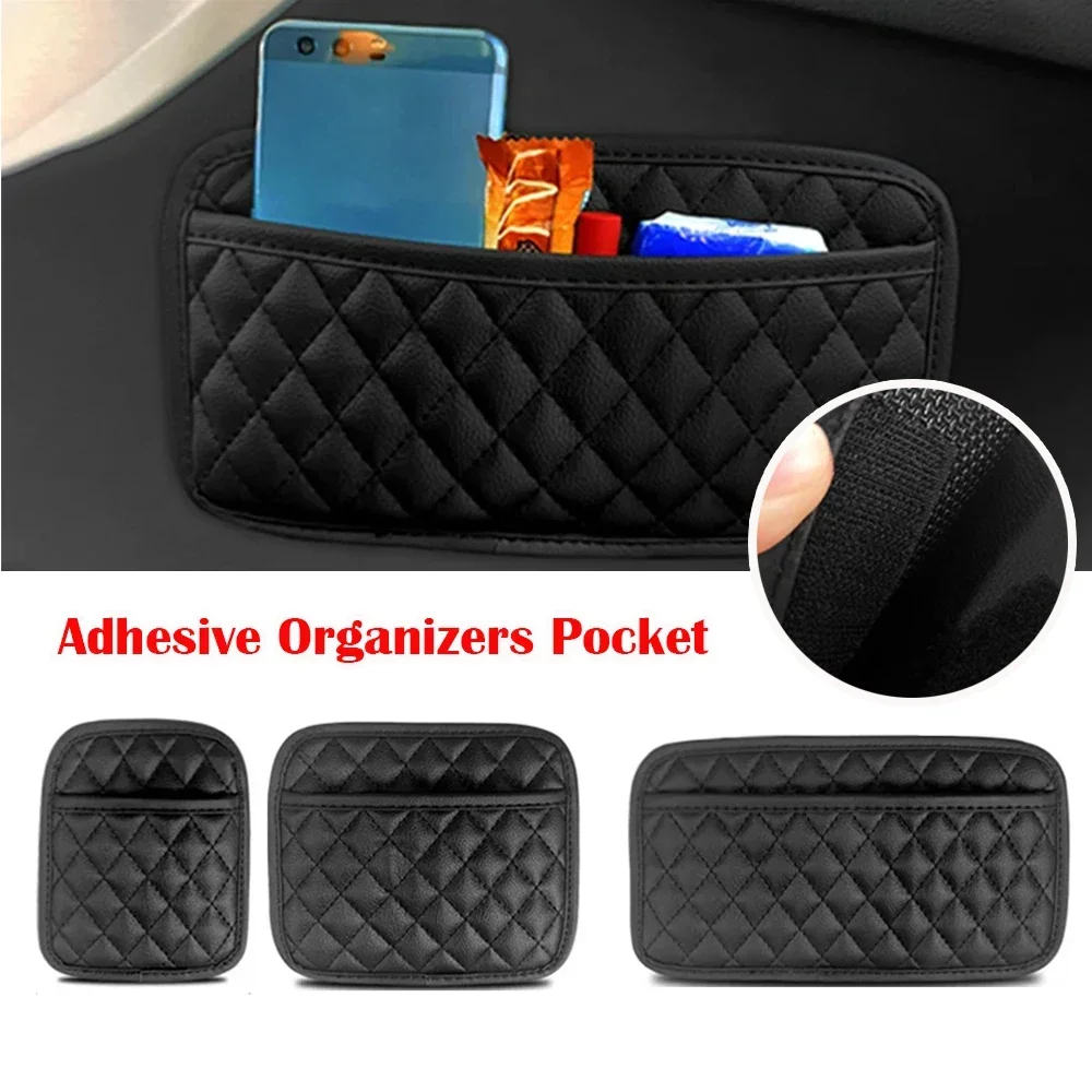 Car Adhesive Organizers Pocket Bags Car Storage Box Collecting Bag For Cards Phone Key Sticky Pouch Car Interior Universal