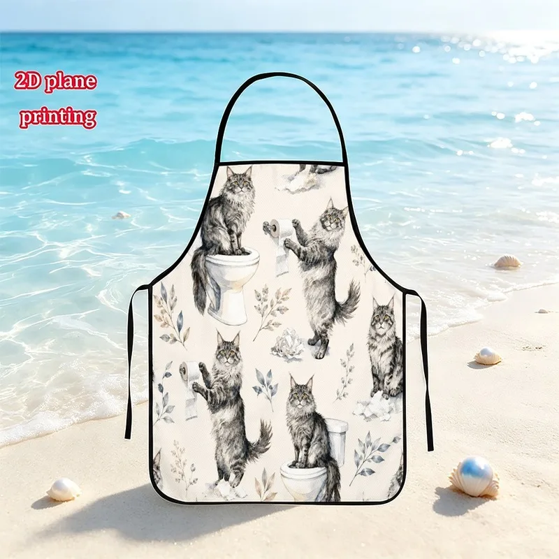 1PC【Apron】2DFlat effect，Printed with a fun watercolor-style playing with toilet paper design，Both durable and functional，Sui