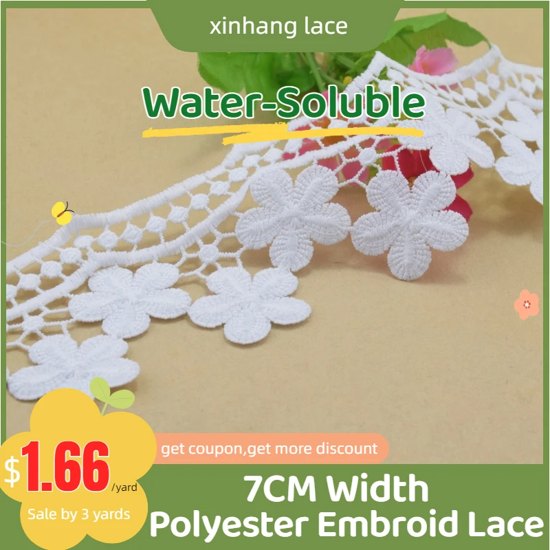 

3yards 7cm white polyester embroidery lace french lace ribbon fabric guipure diy trims warp knitting sewing Accessories#4059
