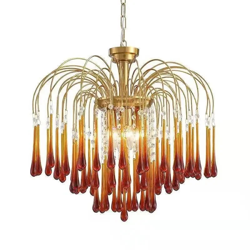 American Retro Water Drop Chandelier French Luxury Pendant Light for Living Room Bedroom Dining Hallway Balcony Simple Decor