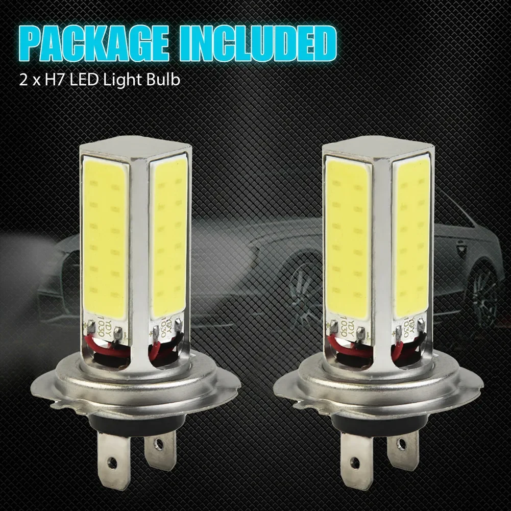 2pcs DC 12V H7 COB LED Headlight Bulbs Kit High Low Beam Super Bright 6000K Xenon White Car LED Light Bulb Fog Lights DRL Lamp