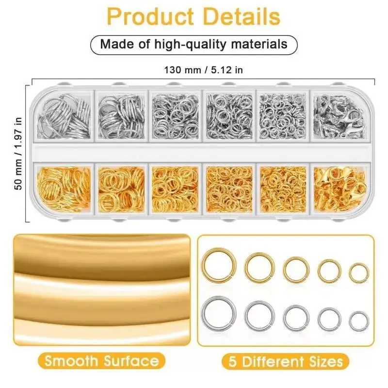 930 Stück/Box Schmuckzubehör-Set mit offenen Biegeringen, Karabinerverschlüssen, Haken, Zangen und Pinzetten für die DIY-Herstellung von Armbändern, Halsketten und Schmuck – Detail 2