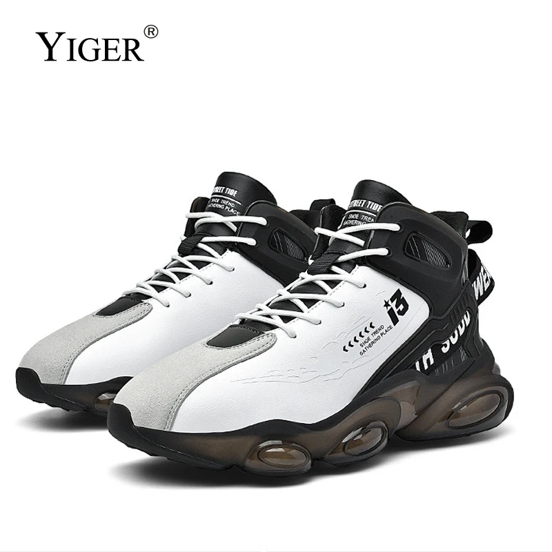 

YIGER Men's sports and casual shoes Running shoes Mid-top trendy large size couple fashion basketball shoes white Leisure shoes