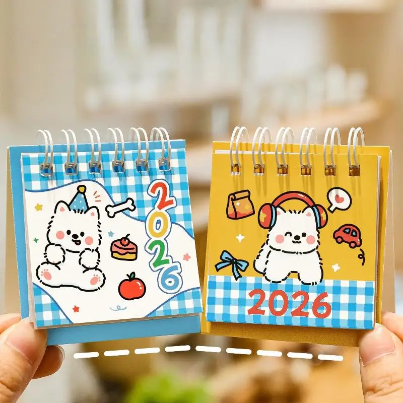 Calendario da tavolo piccolo Ins semplice da 2026 anni Calendario simpatico cartone animato per cani Calendario tascabile portatile Programma Decorazione desktop Regali