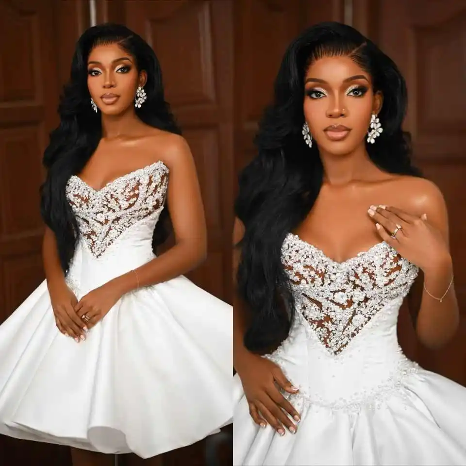 Mini vestido De Novia línea A sin tirantes con satén hasta la rodilla Vestidos De Novia ocasión Formal Vestidos De Novia personalizados