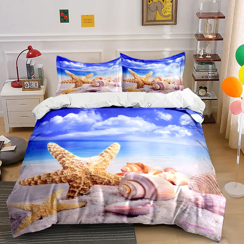 Starfish and Shells on Beach Printed Duvet Cover Set1 Duvet Cover+2 PillowcaseMulti Size Bedroom Bedding Decor Luxury gifts