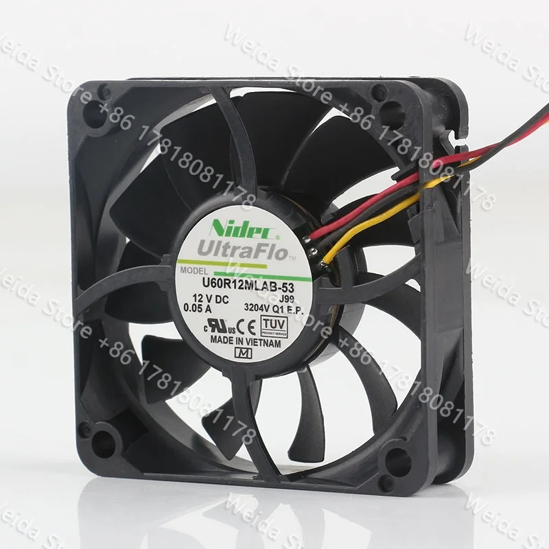 Original Nidec 60X60X15MM U60R12MLAB-53 6015 6CM 12V three-wire 0.05A ultra-quiet cooling fan