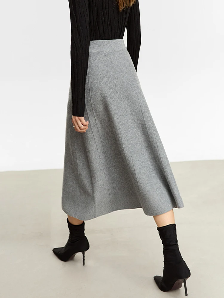 AMII Minimalist New 2023 Winter Skirts For Women Simple Commuter A-line Wool High Elastic Solid Loose Skirt Female 12354053