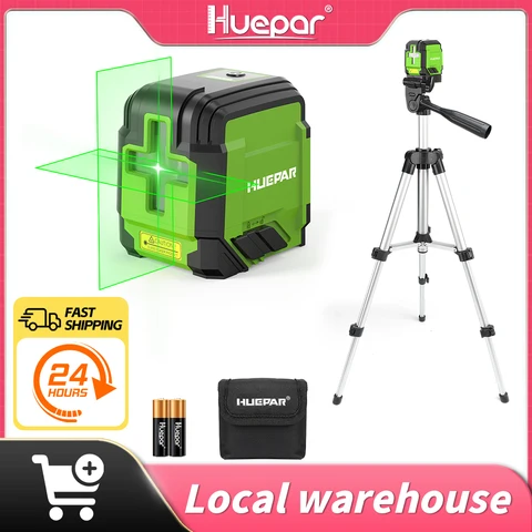 Huepar nível laser de 2 linhas com tripé 98 pés autonivelante horizontal e vertical laser de linha cruzada verde com bolsa de transporte