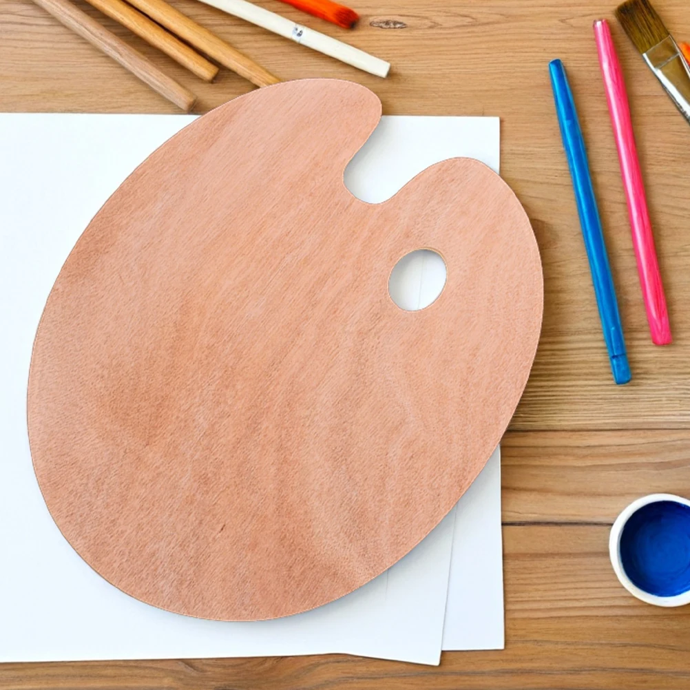 

2pcs Wooden Thumb Hole Oil Watercolor Mixing Durable Unfinished Wood Multi Color Use Art Craft Supplies For Artists