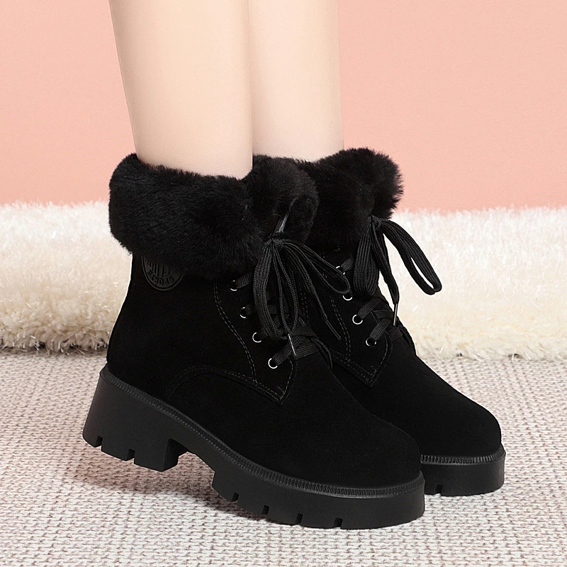 DIMANYU Snow Boots Women's Non-slip 2024 New Genuine Leather Women's Ankle Boots Fashion Wool Warm Female Winter Boots