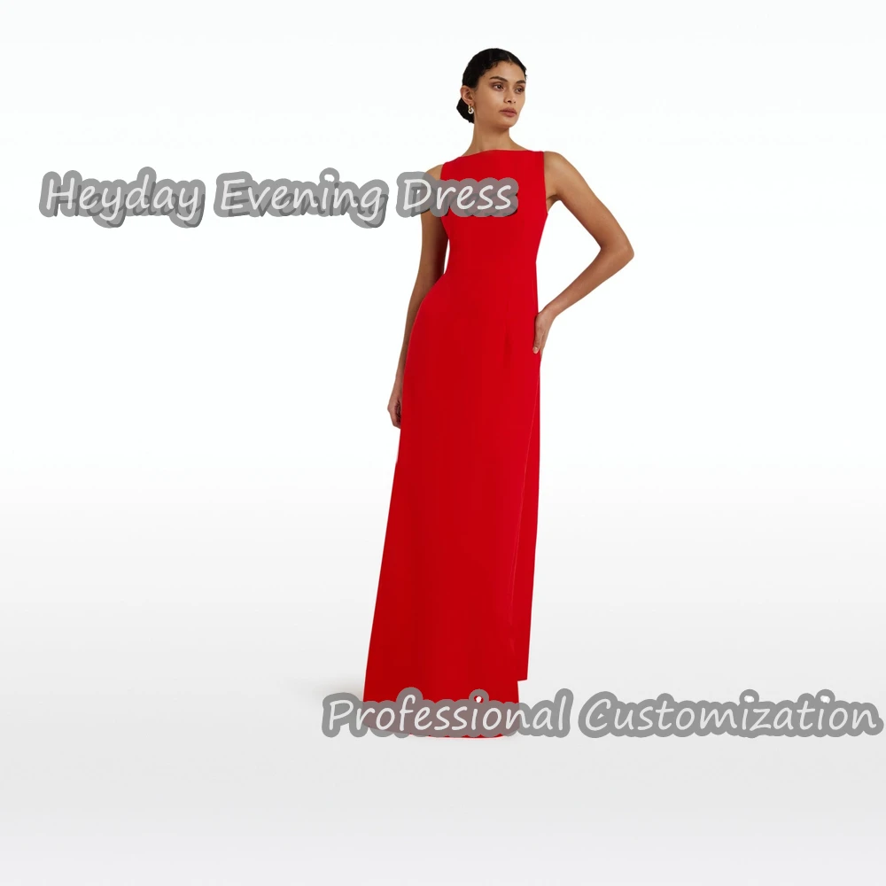 Heyday Scoop Neckline Saudi Arabia Sleeveless Straight Sexy Prom Gown luxury Crepe Floor Length Elegant  Dress For Women 2024